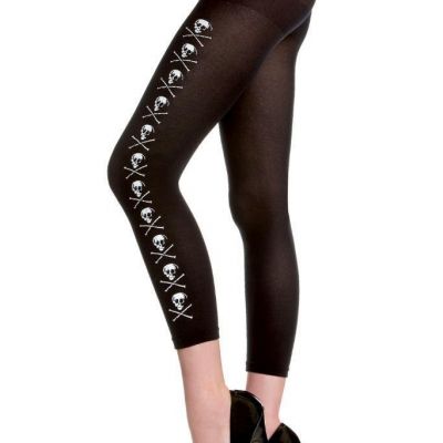 sexy MUSIC LEGS skulls CROSSBONES opaque CAPRI footless TIGHTS leggins PANTYHOSE